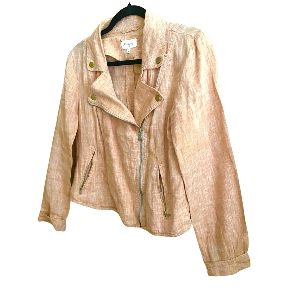 Loft Lou & Grey Women’s Jacket Small 100% Linen Moto Lightweight Blush Coral - Picture 3 of 9